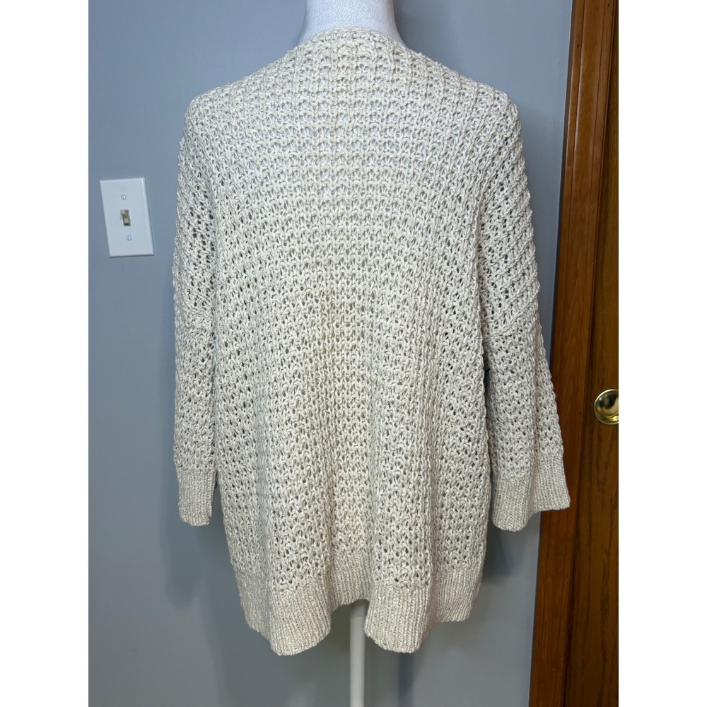 Eileen Fisher Cream Open Knit V-Neck Sweater XL 3/4 Sleeve High-Low Pullover - Picture 6 of 11